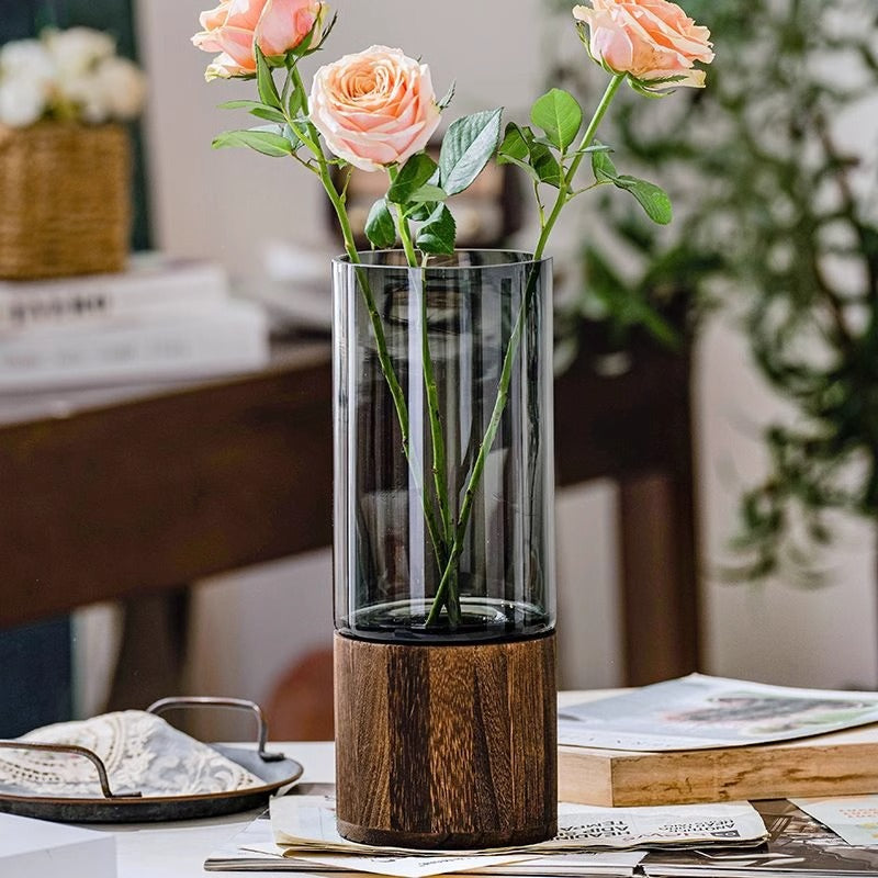 Valuebabad Transparent Glass Vase with Wooden Display Base product photograph 1