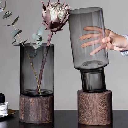 Valuebabad Transparent Glass Vase with Wooden Display Base product photograph 2
